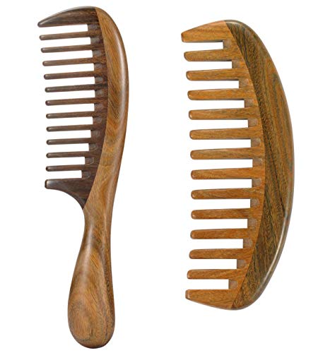 Product Cover Louise Maelys 2pcs Sandalwood Wide Tooth Hair Combs Moon Shape Wooden Comb for Curly Hair
