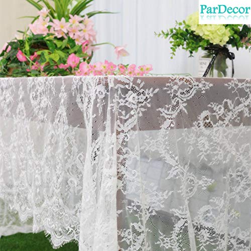 Product Cover White-Lace-Tablecloth Eyelash Lace Tablecloth 60x120-Inch Bridal Mesh Fabric Embroidered Tulle Table Cloth Wedding Overlay Table Linen Corded Lace Fabric
