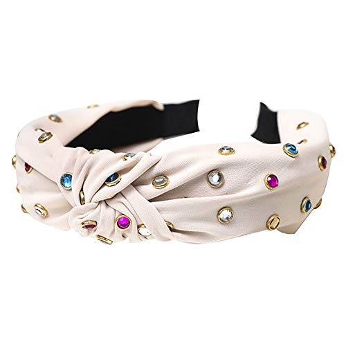 Product Cover lightclub Candy Color Colorful Summer Wide Band Hairband Headband Fashion Women Colorful Rhinestone Twist Knotted Hair Hoop Headband Headwear Beige