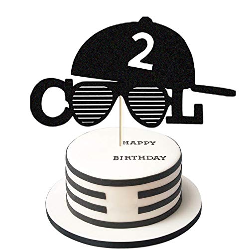 Product Cover Two Cool Cake Toppers, Two Cool Second Birthday Cake Decor, Little Man Sunglasses 2nd Birthday Boy Party Supplies Decoration