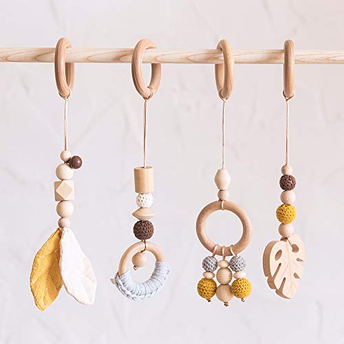 Product Cover Let's Make 4 PC Wooden Ring Baby Teether Activity Nursing Game Gym Rattle Pendant Toy Organic Non-Toxic Environmental Sense Sensory Toys Newborn Gift