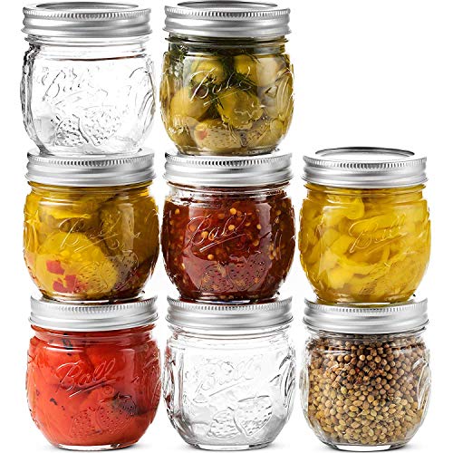 Product Cover Ball Regular Mouth Mason Jars 8 oz, 8 Canning Jars, with Airtight lids & Bands - Safe For Canning, Fermenting, Pickling, Storage - Beverages & Decor. Toxin Free. + SEWANTA Jar Opener (8 Pack)