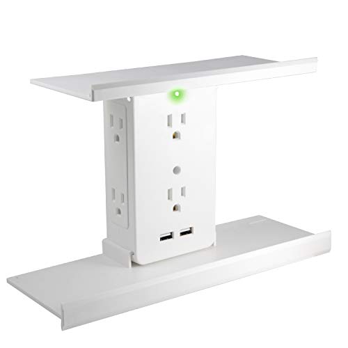 Product Cover Socket Shelf Deluxe by Sharper Image 8 Port Surge Protector Wall Outlet, 6 Electrical Outlet Extenders, 2 USB Charging Ports, 2 Removable & Interchangeable Shelves UL Listed