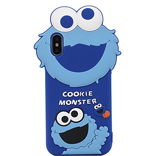 Product Cover iPhone Xs Max Case, MC Fashion Cute 3D Cartoon Sesame Street Case for Girls Boys Women Men, Shockproof and Protective Soft Silicone Cover for Apple iPhone Xs Max (2018) 6.5-Inch (Blue/Cookie Monster)