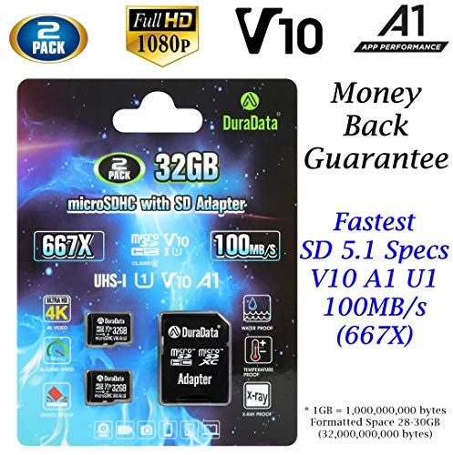 Product Cover 2-Pack TF Card 32GB Micro SD SDHC Card Plus Adapter (Amplim MicroSD Memory Card V10 A1 Class 10 UHS-I) 2X 32 GB Ultra High Speed 100MB/s 667X for Cell Phone Tablet GoPro Camera Fire Nintendo 3DS DJI