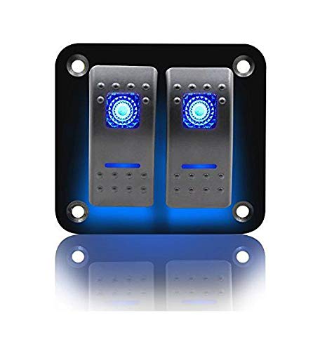 Product Cover 2 Gang 12V Rocker Switch Panel 20A Waterproof with Dual Blue LED Fit for Auto Car Boat