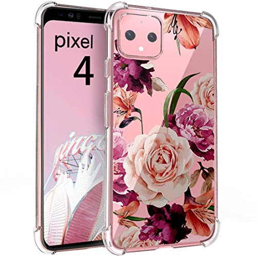 Product Cover Osophter for Google Pixel 4 Case Floral, Flower Case Girls Shock-Absorption Flexible Cell Phone Soft Silicone Full-Body Protective Cover for Google Pixel 4(Purple Flower)