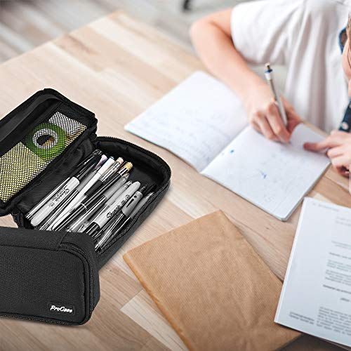 Product Cover ProCase Pencil Bag Pen Case, Large Capacity Students Stationery Pouch Pencil Holder Desk Organizer, Portable Pencils Pens Pouch for School & Office Supplies -Black