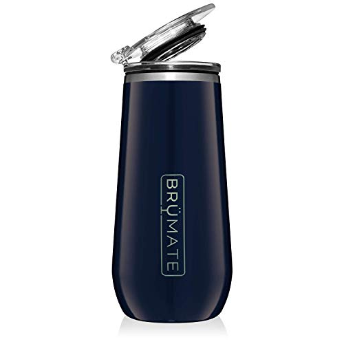 Product Cover BrüMate 12oz Insulated Champagne Flute With Flip-Top Lid - Made With Vacuum Insulated Stainless Steel (Navy Blue)