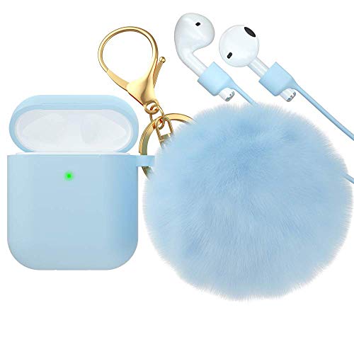 Product Cover for Airpods Case, CTYBB Silicone Airpods Case Cover with Fur Ball Keychain Compatible with Apple Airpods 2/1 (Front LED Visible)