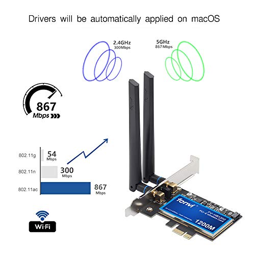 Product Cover for PC MacOS WiFi & BT WiFi Card 802.11a/g/n/ac WLAN + BT 4.0 PCI-E PCI Network Adapter mac-Compatible Wi-Fi AirDrop Handoff Instant Hotspot macOS MIMO 2x2 Mac OS X natively Supported BCM4360 AC1200