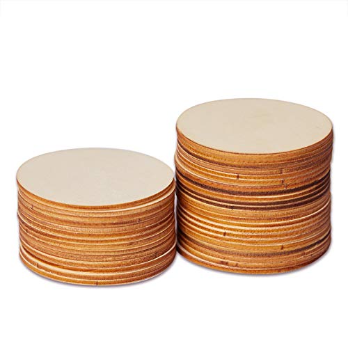 Product Cover Wood Circles for Crafts, 36-Count Unfinished Wooden Round Disc Cutouts, 2.9 Inches in Diameter