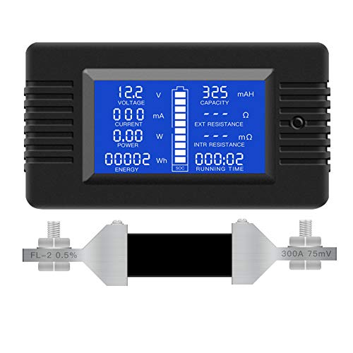 Product Cover DC Multifunction Battery Monitor Meter,0-200V,0-300A (Widely Applied to 12V/24V/48V RV/Car Battery) LCD Display Digital Current Voltage Solar Power Meter Multimeter Ammeter Voltmeter