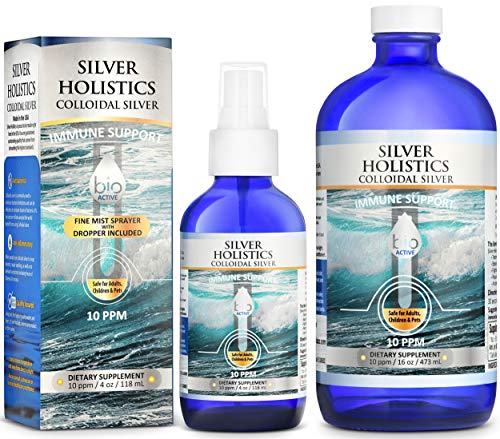 Product Cover Colloidal Silver Spray Solution 10 PPM Colloidal Silver Liquid in 16 oz and 4 oz Glass Bottle by Silver Holistics