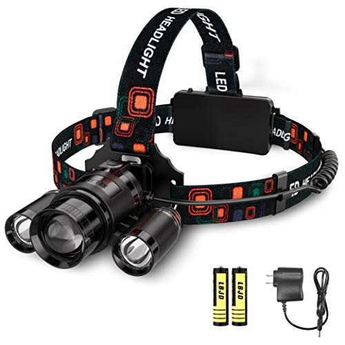 Product Cover Headlamp Flashlight, LED Rechargeable Headlamps with 6000 Lumen, LED Headlamp, Full Metal Jacket, 4 Light Mode, Zoomable, Perfect for Camping, Hiking, Exploring, Hunting