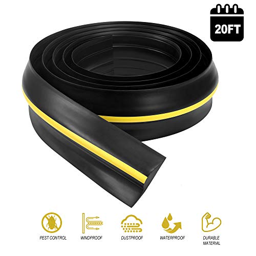 Product Cover Garage Door Seals Bottom Rubber - 20 Ft Universal Heavy Duty Floor Threshold Buffer Flexible Weather Stripping Draught Excluder Insulation Kit - Easy Installation(Not Include Adhesive)