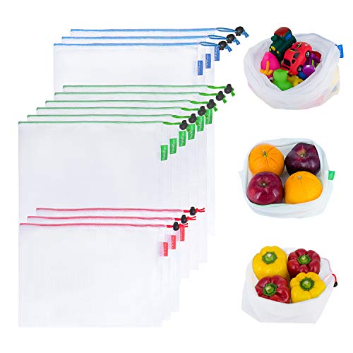 Product Cover Prefer Green 12PCS Reusable Produce Bags, Premium Zero Waste Mesh Bags for Storage Fruit Vegetables, Eco-Friendly With Colorful Tare Weight on Tags, 3 Sizes
