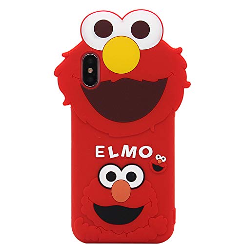 Product Cover iPhone Xs Max Case, MC Fashion Cute 3D Cartoon Sesame Street Case for Girls Boys Women Men, Shockproof and Protective Soft Silicone Cover for Apple iPhone Xs Max (2018) 6.5-Inch (Red/Elmo)