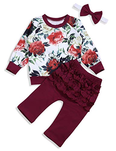 Product Cover itkidboy Baby Girl Clothes Floral Print Sweatshirt Long Sleeve Top + Flower Pants + Headband 3PCS Set Twins Clothes