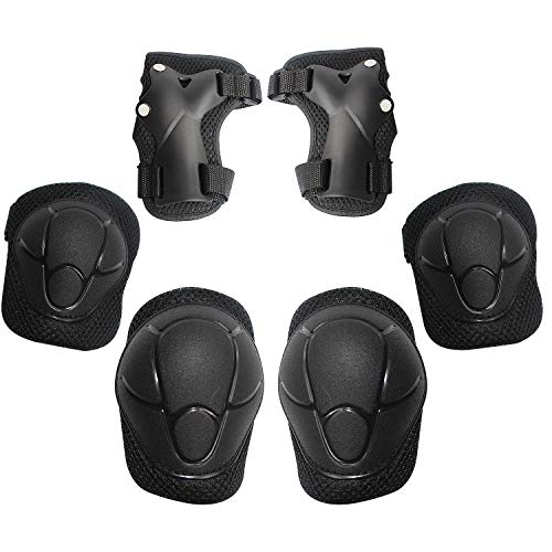 Product Cover MiNiSports Kids/Youth Knee Pad Elbow Pads Guards Protective Gear Set for Rollerblade Roller Skates Cycling BMX Bike Skateboard Inline Skatings Scooter Riding Sports - Black