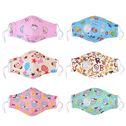 Product Cover Kids Dust Mask,Aniwon 6 Pcs Kids Mouth Mask PM2.5 Anti Pollution Mask with 12 Pcs Activated Carbon Filter Insert Washable Cute Cotton Face Mask with Adjustable Straps