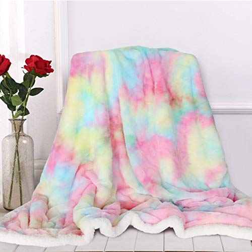 Product Cover Sleepwish Cute Fuzzy Unicorn Blanket - Girls Rainbow Decorative Sofa Couch and Floor Throw Warm Cozy Super Soft Bed Cover Long Shaggy Hair Faux Fur Sherpa Backing Pastel Pink Turquoise 51 x 63 Inches