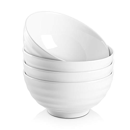 Product Cover DOWAN 26 Ounces Porcelain Soup Bowls, Cereal Bowls with Rim, 4 Packs, White
