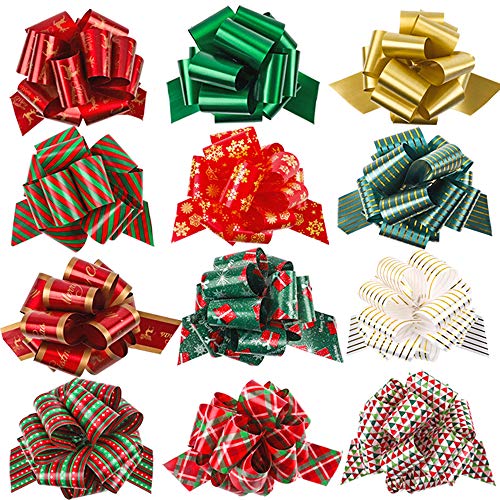 Product Cover Christmas Pull Bows 24 Pack 5'' Gift Wraping Bows for Christmas Baskets, Wine Bottles Decoration, Easy and Fast Present Wrapping