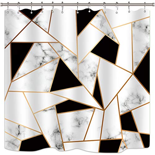 Product Cover Riyidecor Marble Shower Curtain Black and White Geometric Surface Cracked Pattern Texture Pattern Art Printed Bathroom Decor Set Fabric Waterproof 12 Pack Plastic Hooks 72x72 inch