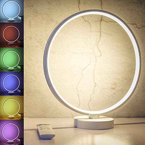 Product Cover SUNY Modern Nightstand Lamp, 6 Lighting Effect Modes 7 Colors Dimmable Table Lamp, Circle Design Warm White Bedside Light w/Remote Control