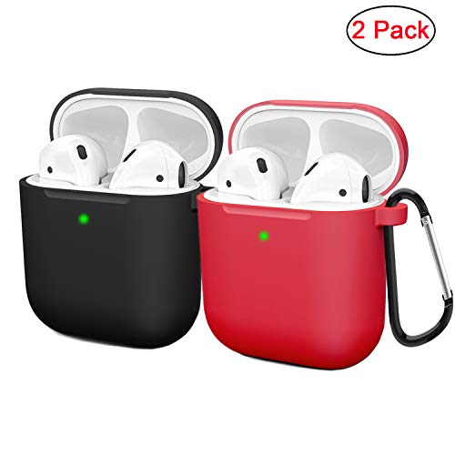 Product Cover Compatible AirPods Case Cover Silicone Protective Skin for Apple Airpod Case 2&1 (2 Pack) Black/Red