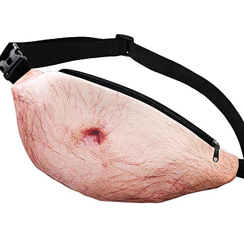 Product Cover Funny Bag Gag Gift for White Elephant Exchange, Christmas -Rayki Beerbelly Dad Bag 3D Fake Belly Waist Fanny Pack for Men Women Boyfriend Father Coworker