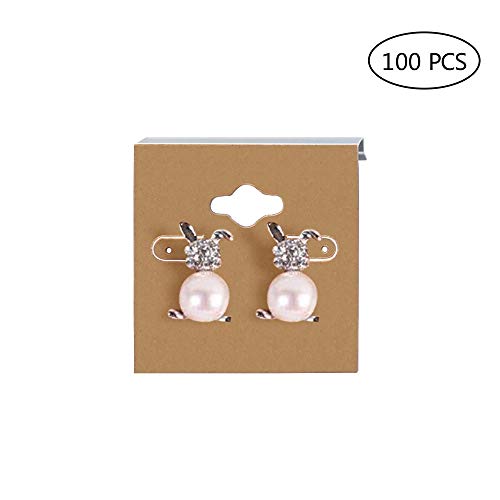 Product Cover 100 Pieces Kraft Paper Color Clamshell Hanging Brown Paper Earrings Display Card 2 x 2 inches