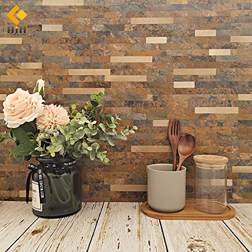 Product Cover Peel and Stick Backsplash Tile, PVC Rusty Slate Backsplash Stone Tile Peel and Stick on Kitchen,Bathroom,Wall(Brown) (1)