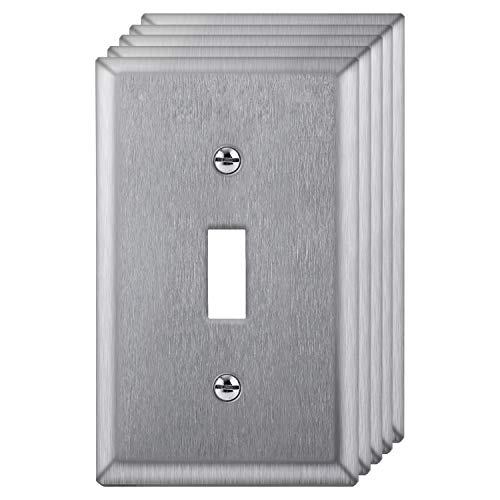 Product Cover [5 Pack] BESTTEN 1-Gang Toggle Metal Wall Plate, Anti-Corrosion Stainless Steel Switch Cover, Industrial Grade 304SS, Standard Size, Color Matched Screws Included, Silver