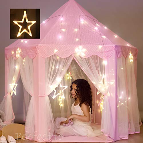 Product Cover Princess Castle Play Tent with Large Star Lights. Little Girls Princess Tent Toy for Indoor. Pretend and Imaginative Play house. Have Fun, Encourage Social Interaction. Gift for Girls Age 3 4 5 6 7