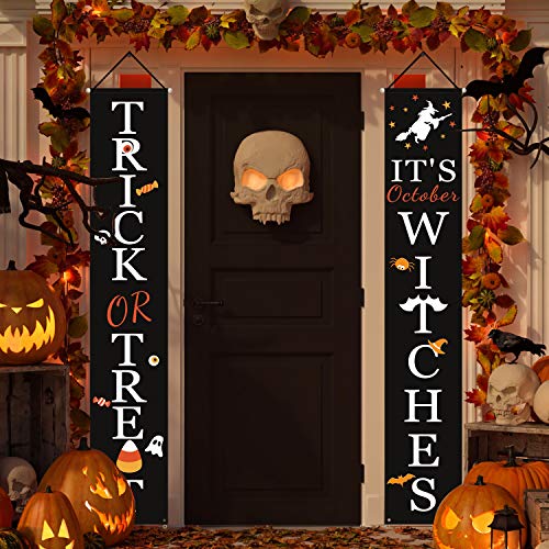 Product Cover Dazonge Halloween Decorations Outdoor | Trick or Treat & It's October Witches Halloween Signs for Front Door or Indoor Home Decor | Porch Decorations | Halloween Welcome Signs