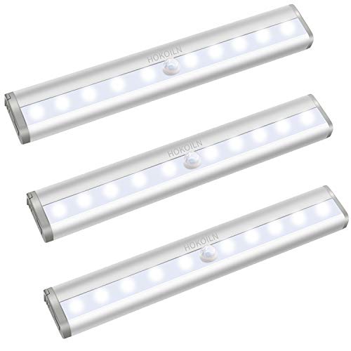 Product Cover Motion Sensor Closet Lights, HOKOILN 10 LED Motion Sensor Lights, Stick-on Anywhere Wireless Battery Operated Night Light Bar, Safe Lights for Closet Cabinet Wardrobe Stairs, 3 Pack