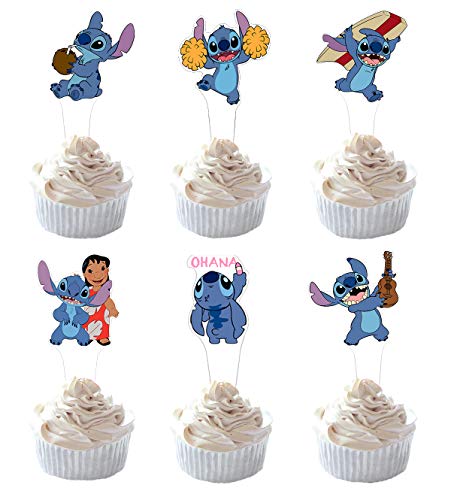 Product Cover Party Hive 24pc Lilo Stitch Cupcake Toppers for Kids Birthday Party Event Decor