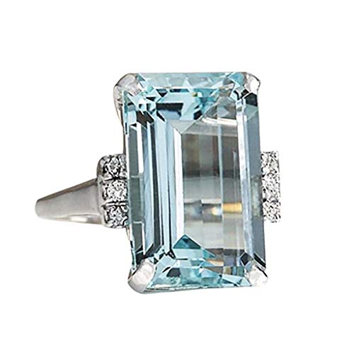 Product Cover Goddesslili Classic Sky Blue Aquamarine Rings for Women Girlfriend Vintage Wedding Engagement Anniversary Simple Jewelry Gift Under 5 Dollars