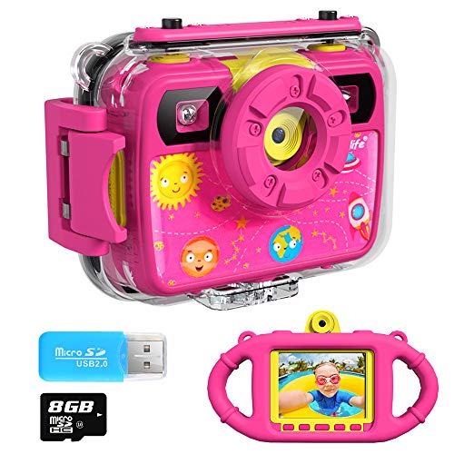 Product Cover Ourlife Kids Camera, Selfie Kids Waterproof Digital Cameras for Kids 1080P 8MP 2.4 Inch Large Screen with 8GB SD Card, Silicone Handle and Fill Light,2019 Upgraded (PINK3)