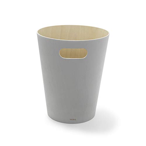 Product Cover Umbra, Grey Woodrow, 2 Gallon Modern Wooden Trash Can Wastebasket or Recycling Bin for Home or Office