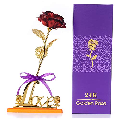 Product Cover BEFINR 24K Gold Rose Artificial Forever Flowers with Love-Shaped Stand Best Gifts for Valentine's Day Thanksgiving Mother's Day Birthday for Friend Girl Wife Women Her (Red)