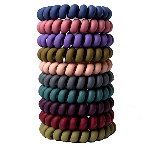 Product Cover 10 Pcs Spiral Hair Ties No Crease, Colorful Traceless Hair Ties, Elastic Coil Hair Ties, Matte Phone Cord Hair Ties, Waterproof Hair Coils for Women Girls, Multicolor