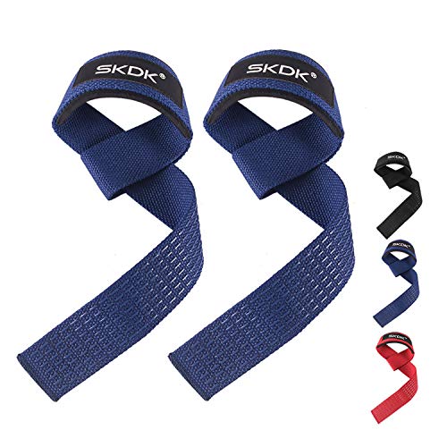 Product Cover SKDK Strong Cotton Power Lifting Straps Wrist Grips-Deadlift Straps with Neoprene Wrist Padded and Anti-Skid Silicone-for Weightlifting Bodybuilding, Strength Training Pull UP(Pair)