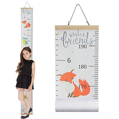 Product Cover Growth Chart for Kids,Wall Nursery Decor with Canvas & Wood Frame Handing Removable Wall Ruler, Cartoon Height Measurement, Scale, Ruler Decor for School Kids Room Bathroom 79