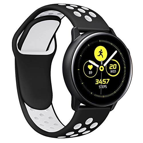 Product Cover Galaxy Watch Active 40mm / Active 2 40mm&44mm Bands, Galaxy 42mm Bands, Auswaur 20mm Silicone Sports Replacement Strap Wristband for Gear Sport/Garmin VivoActive 3/Ticwatch 2/E - Black/White