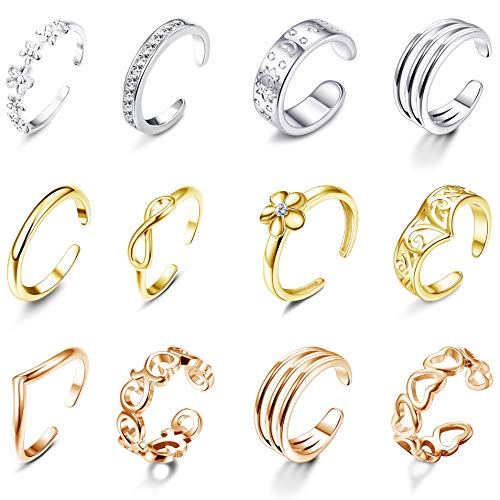 Product Cover Jstyle 12Pcs Adjustable Toe Rings for Women Various Types Band Open Toe Ring Set Women Summer Beach Jewelry