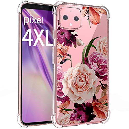 Product Cover for Google Pixel 4 XL Case Floral,Osophter Flower Case Girls Shock-Absorption Flexible Cell Phone Soft Silicone Full-Body Protective Cover for Google Pixel 4 XL(Purple Flower)