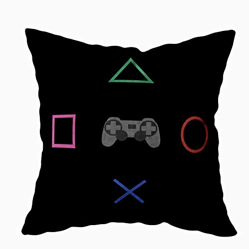 Product Cover TOMKEY Couch Pillow Cases, Hidden Zippered 18X18Inch Flat Gaming Concept Amp Creative Computer Game Competition Simple Decorative Throw Cotton Pillow Case Cushion Cover for Home Decor,Black